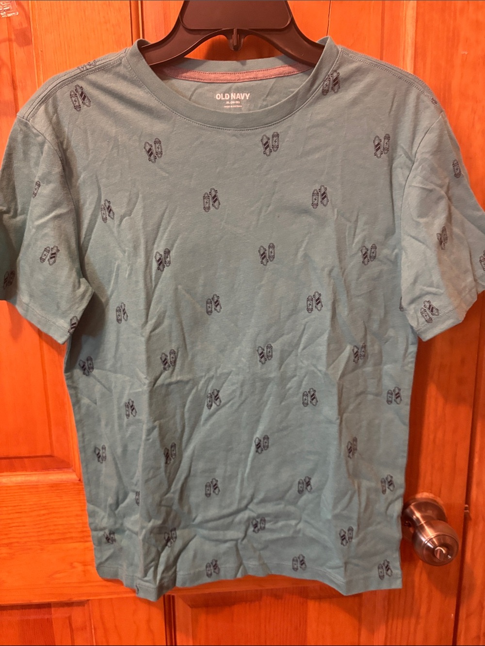 Old Navy Men's Teal Short-Sleeve Tee with Navy Flip-Flop Print
